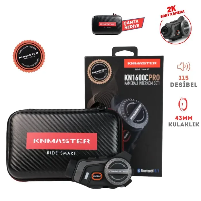 KNMASTER KN1600C PRO KAMERALI MOTOSİKLET KASK BLUETOOTH İNTERCOM KULAKLIK SETİ ürün görünümü 1